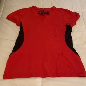 ((SOLD)BeneFIT helix cardinal red medium scrub top